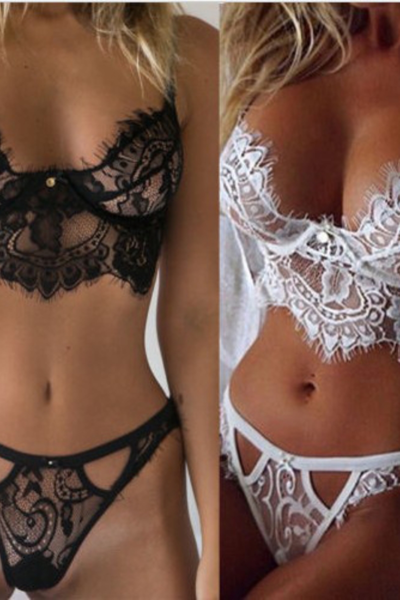 Floral Lace Lingerie Wholesale Two-Piece Sheer Matching Lingerie Set for Women